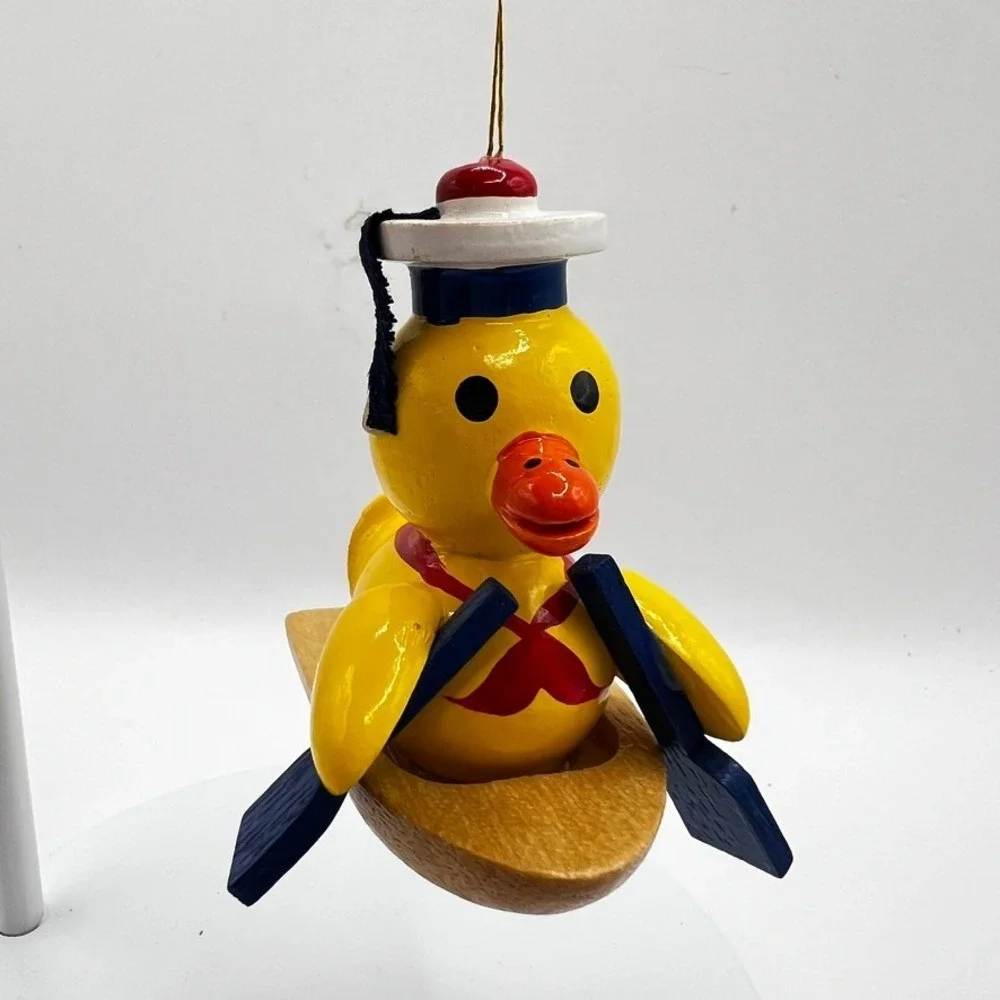 MINT Vtg 1984 Erzgebirge Germany Ornament Ducks Boat Toy Hand Painted Wood